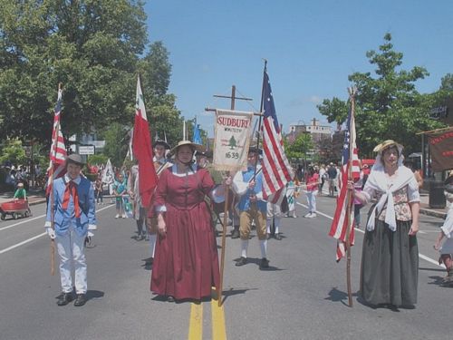 Sudbury Companies of Militia and Minute marching during 2010 Brookline Flag Day parade