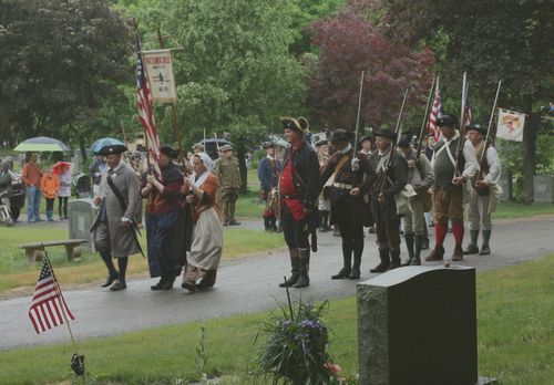 Sudbury Companies of Militia and Minute at a cemetery during 2016 Sudbury Memorial Day parade